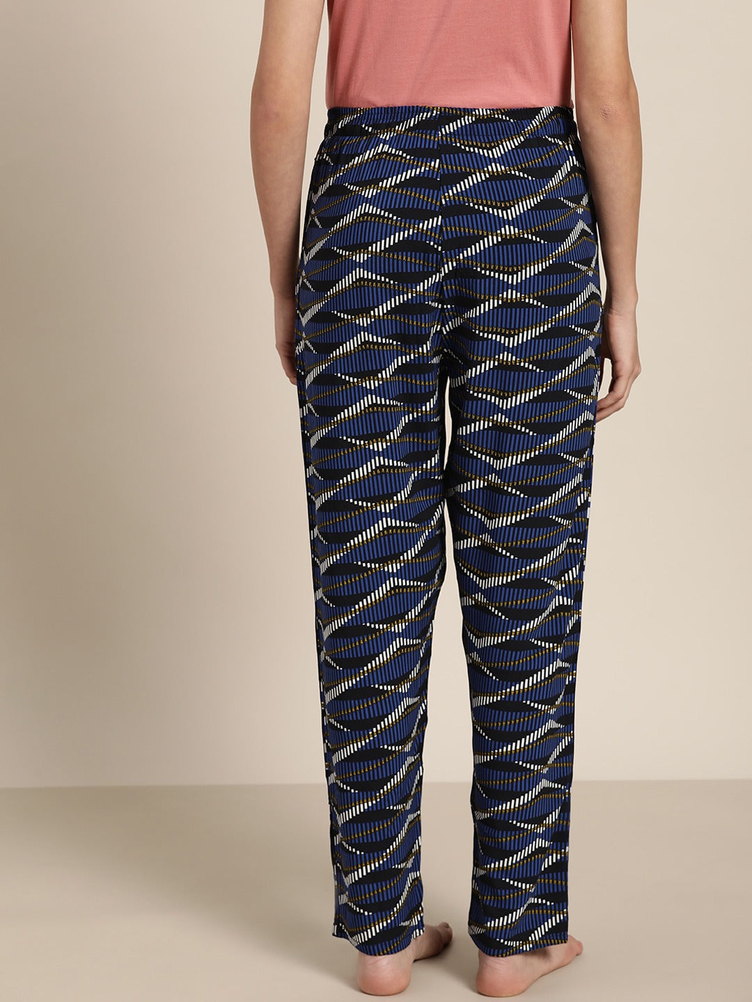 Women Navy & Blue Printed Viscose Rayon Relaxed Fit Casual Lounge Pant