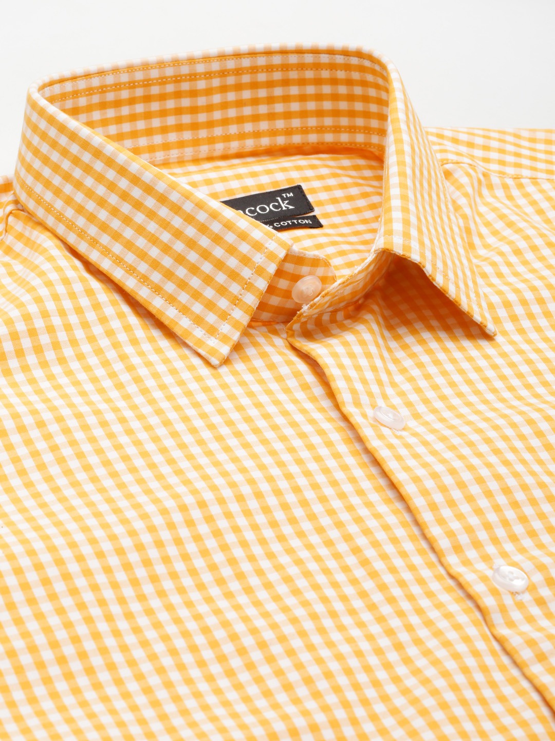 Men Yellow & White Gingham Checked Pure Cotton Short Sleeve Slim Fit Formal Shirt
