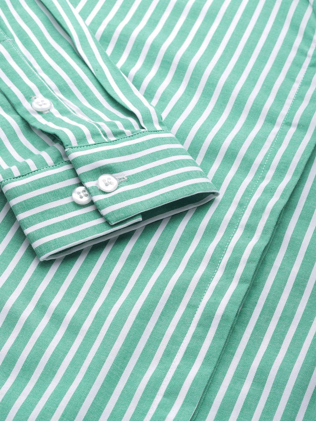 Women Green Stripes Pure Cotton Slim Fit Formal Shirt