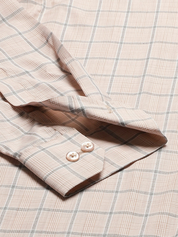 Men Beige Checks Cotton Rich Slim Fit Formal Shirt