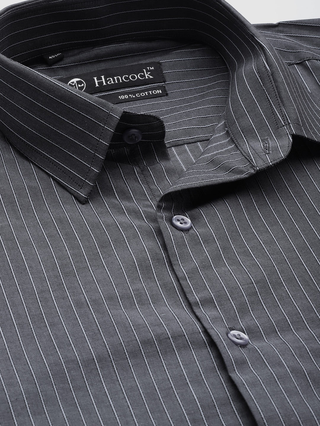 Men Grey Stripes Pure Cotton Slim Fit Formal Shirt