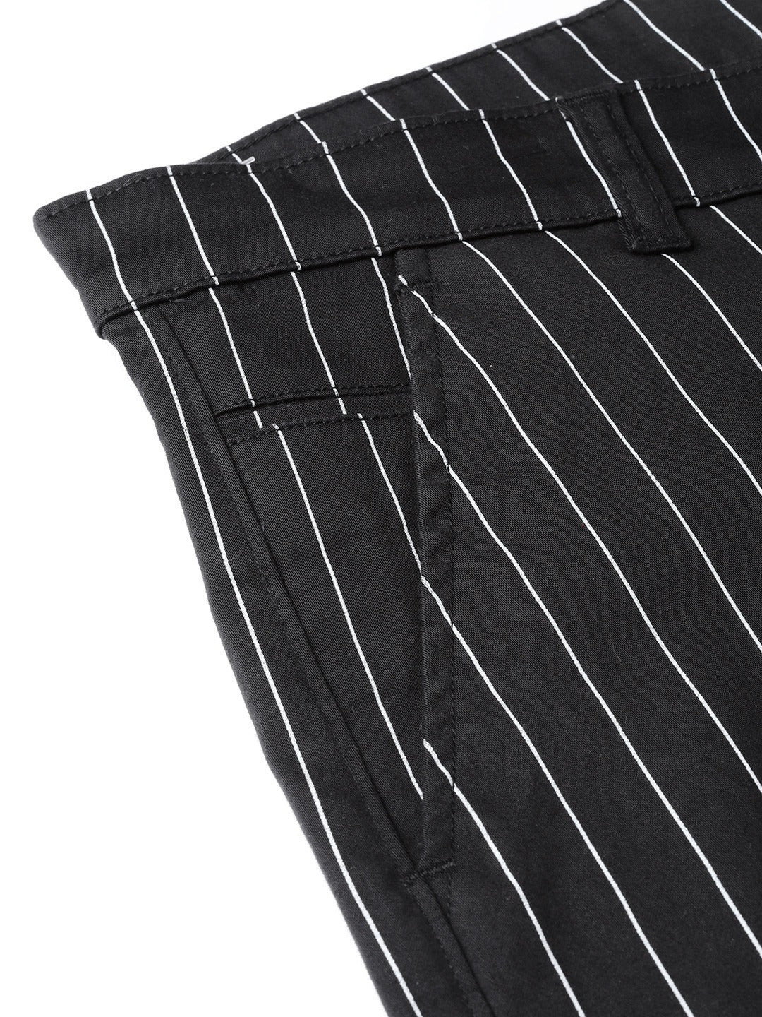 Men Black Striped Cotton Stretch Slim Fit Formal Trouser