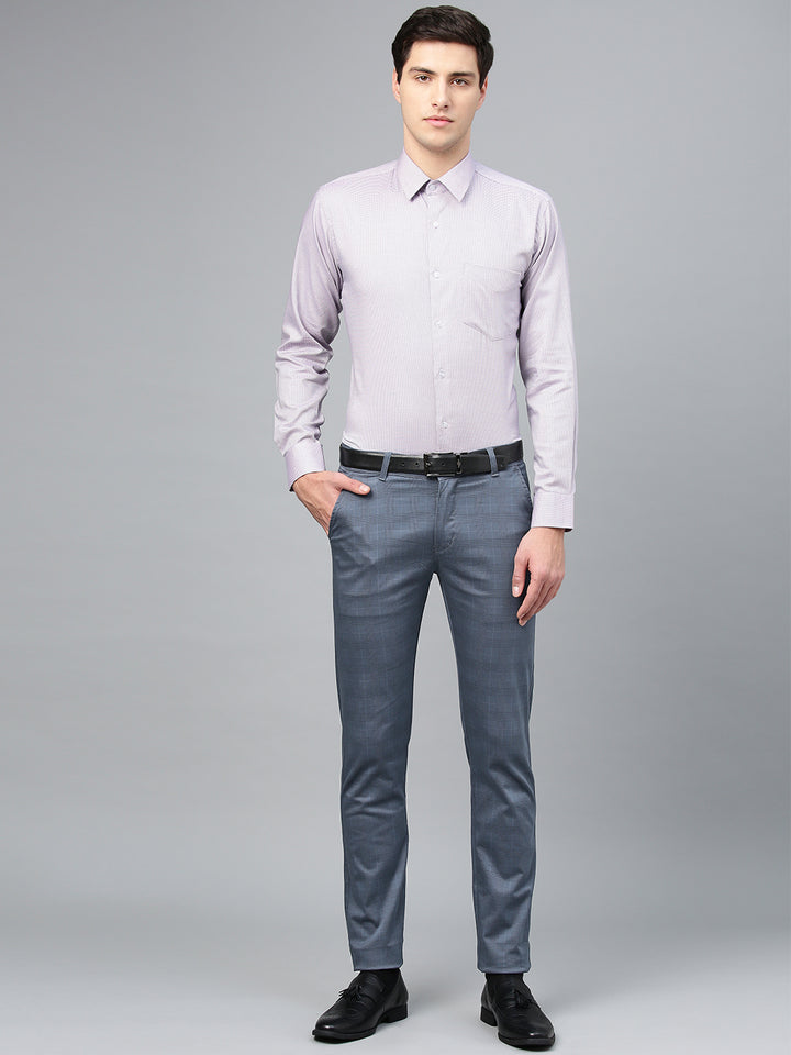 Men Blue Cotton Checked Slim Fit Casual Trouser