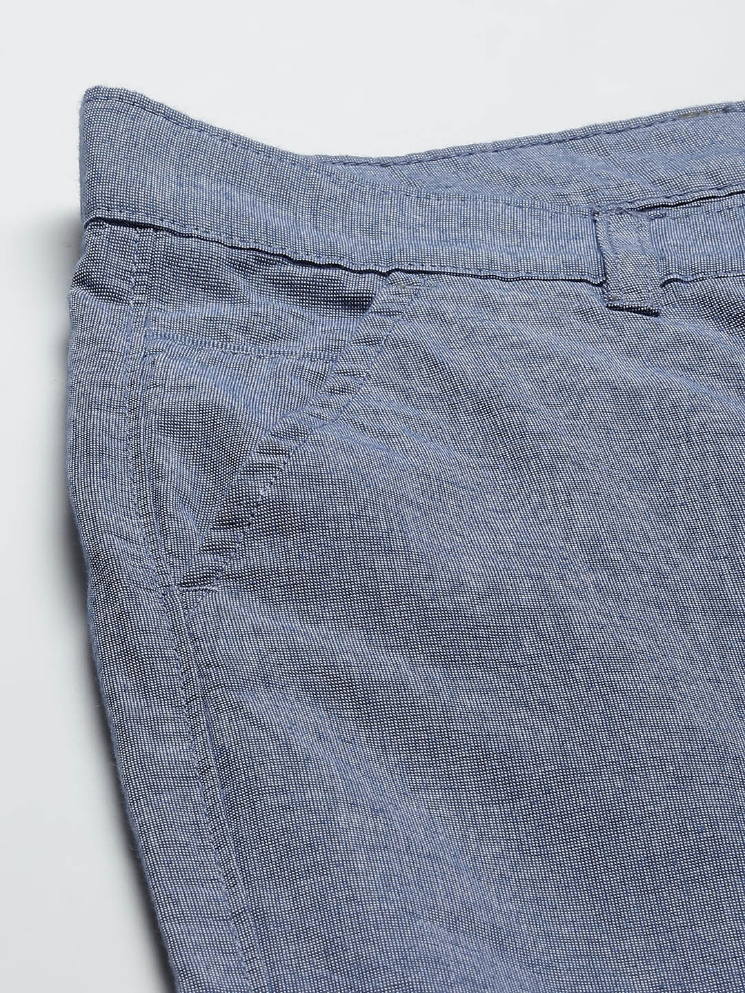 Men Blue Solids Pure Cotton Slim Fit Formal Trouser