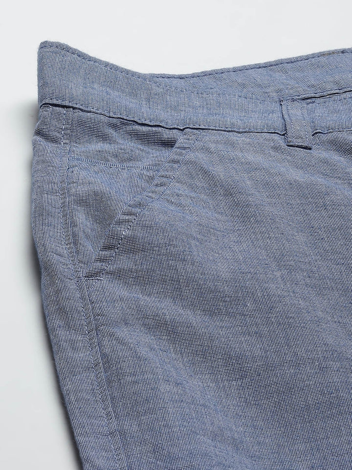 Men Blue Solids Pure Cotton Slim Fit Formal Trouser