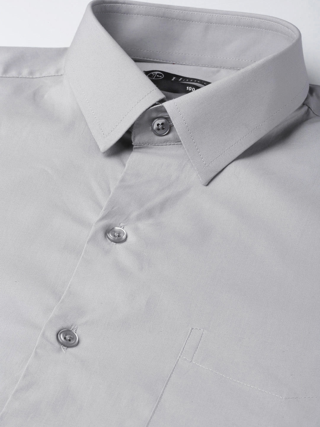 Men Light Grey Cotton Solid French Cuff Slim Fit Formal Shirt