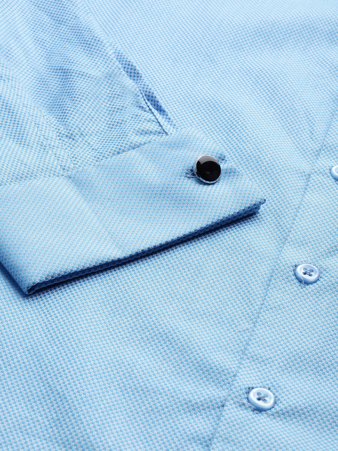 Men Blue Solid Self Design French Cuff Pure Cotton Slim Fit Formal Shirt