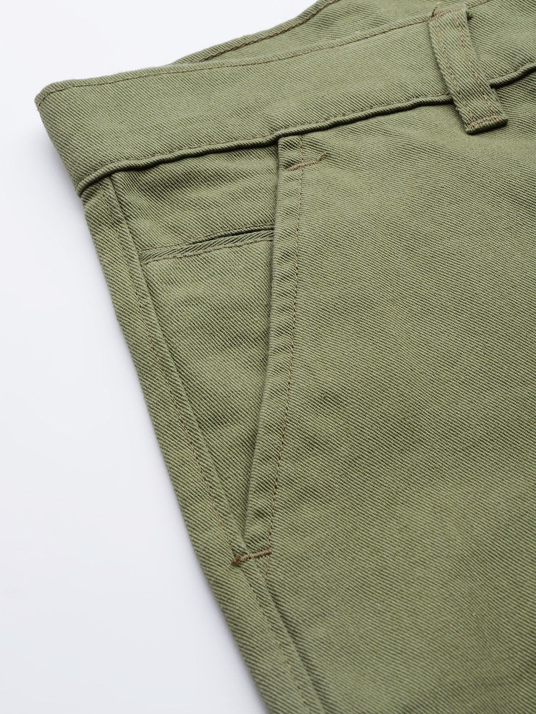 Men Olive Solids Pure Cotton Slim Fit Formal Trouser