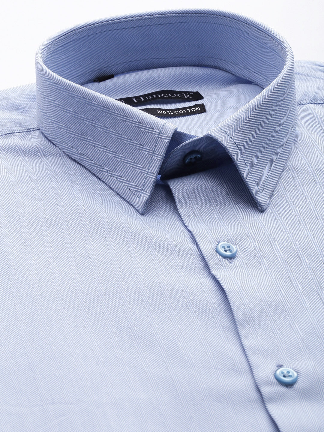 Men Blue Solid Self Design Pure Cotton Slim Fit Formal Shirt