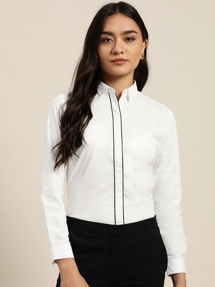 Women White Solids Pure Cotton Slim Fit Formal Shirt