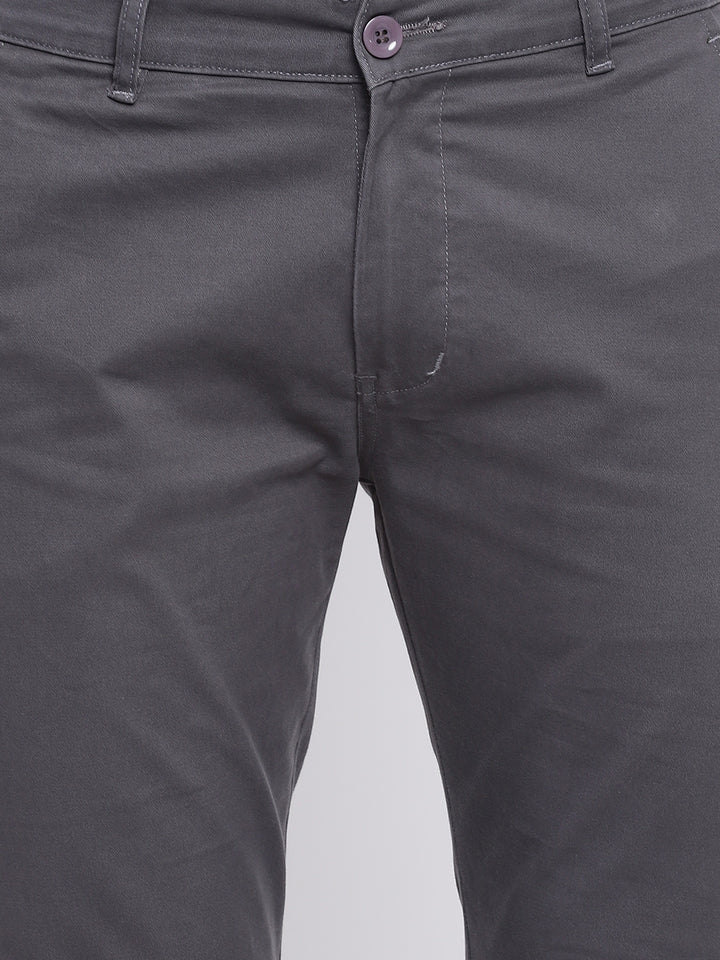 Men Grey Cotton Solid Slim Fit Casual Trouser