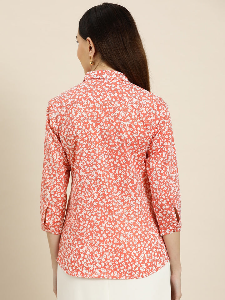 Women Coral Prints Pure Cotton Slim Fit Formal Shirt