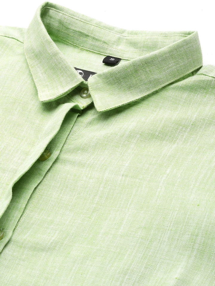 Women Green Solid Linen Cotton Slim Fit Formal Shirt