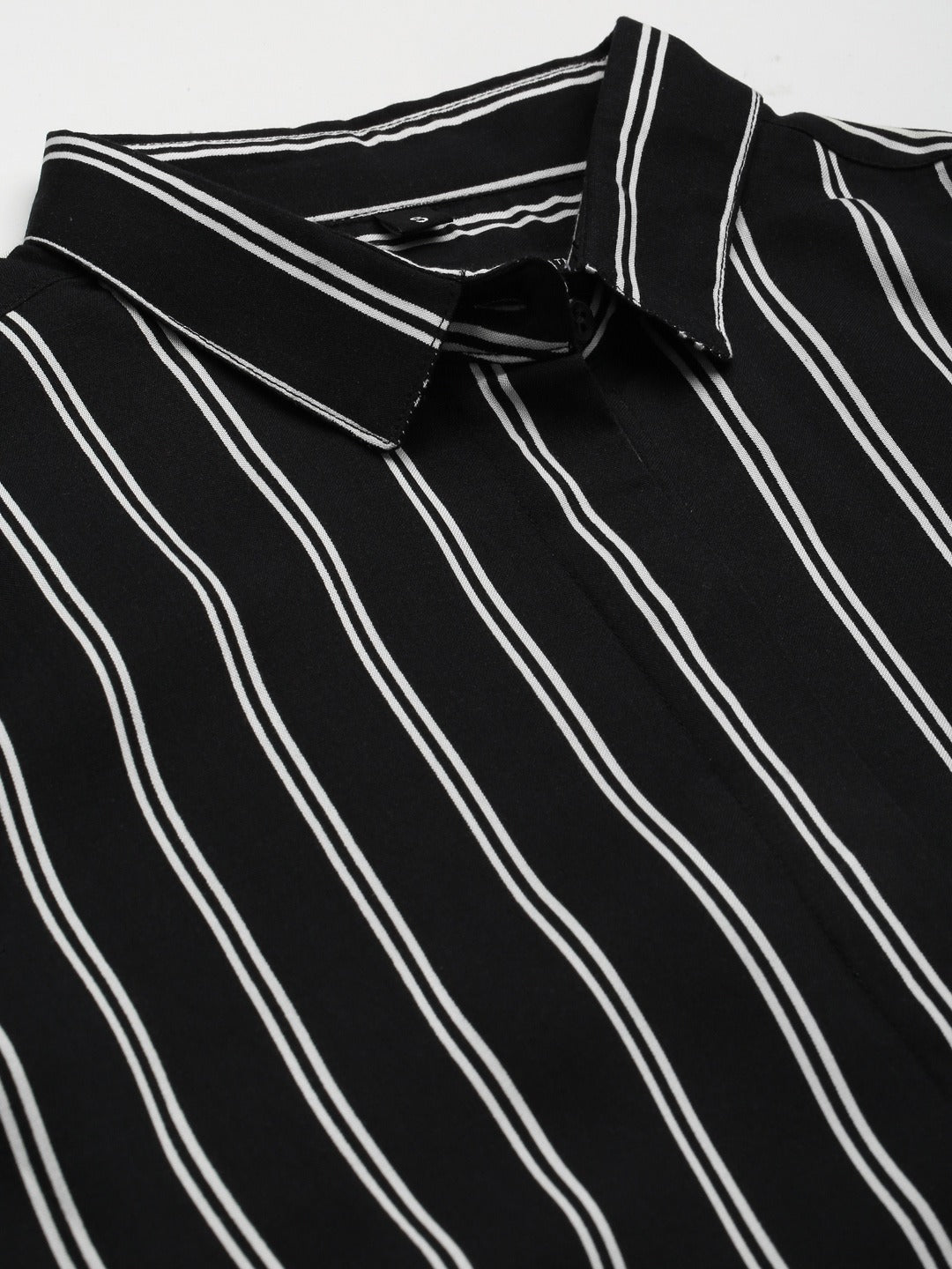 Women Black Stripes Viscose Rayon Slim Fit Formal Shirt