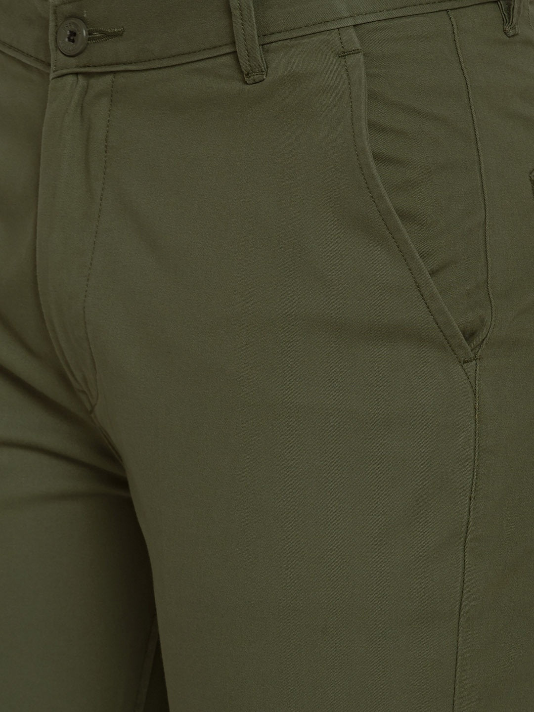 Men Dark Olive Solids Pure Cotton Slim Fit Formal Trouser