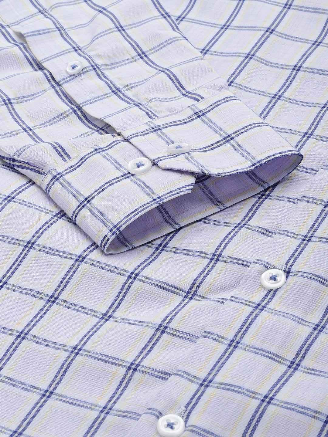 Men Blue & Navy Checked Cotton Rich Slim Fit Formal Shirt