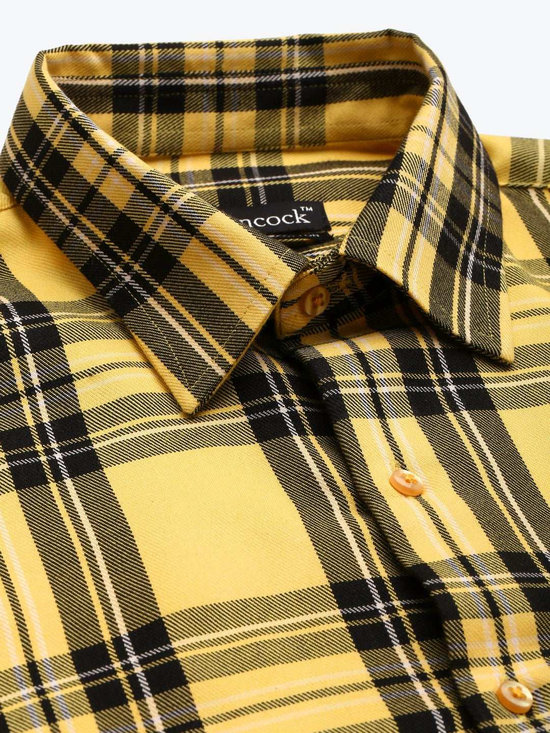 Hancock Men Yellow & Black Checks Pure Cotton Slim Fit Formal Shirt Hancock Men Yellow & Black Checks Pure Cotton Slim Fit Formal Shirt