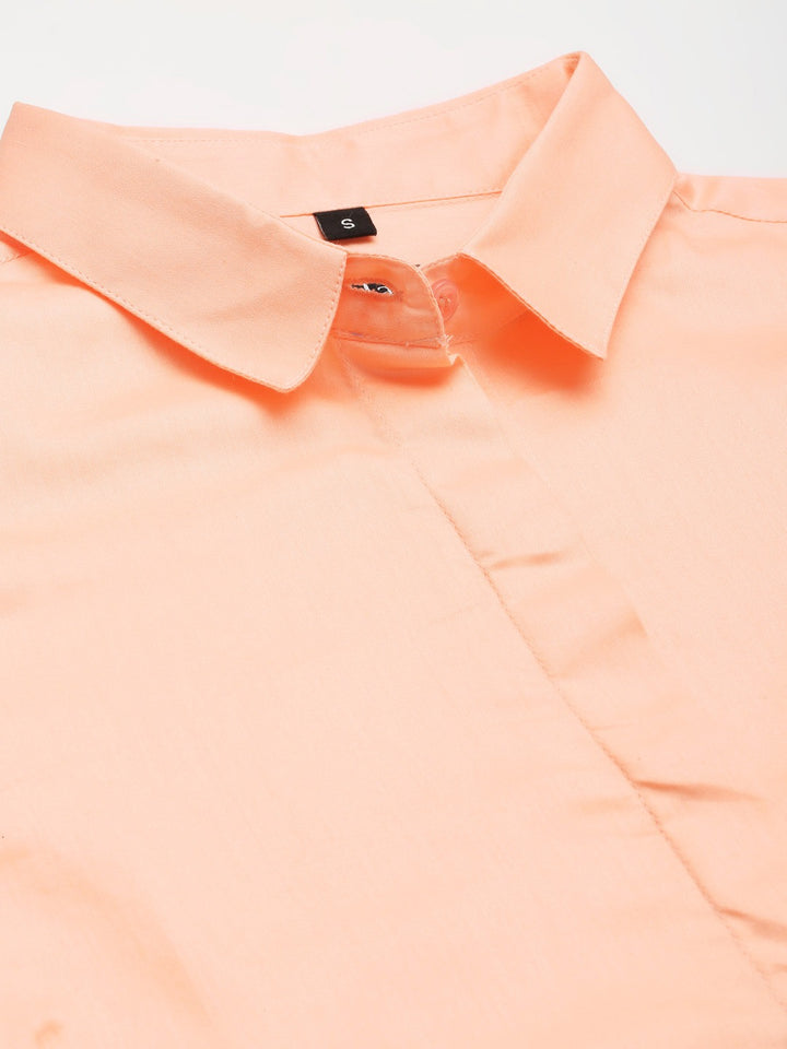 Women Peach Solid Pure Cotton Satin Slim Fit Formal Shirt