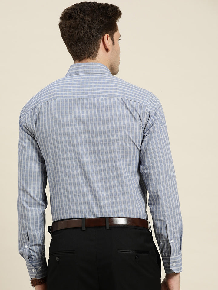 Men Blue-Grey Checks Cotton Rich Slim Fit Formal Shirt