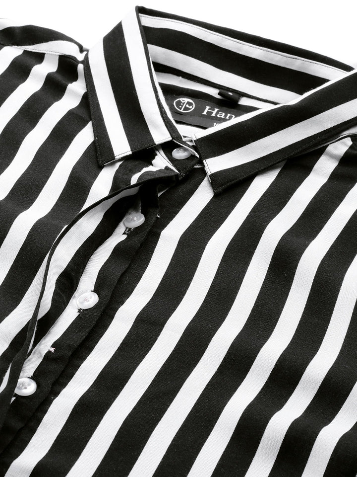 Women Black & White Stripes Viscose Rayon Slim Fit Formal Shirt