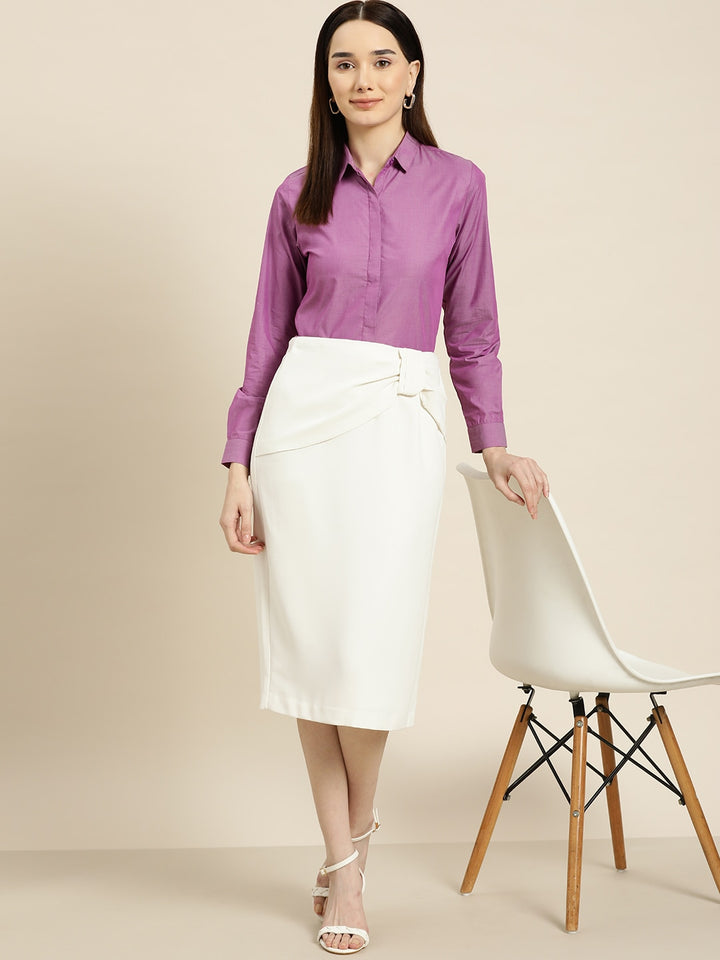 Women Purple Solids Pure Cotton Slim Fit Formal Shirt
