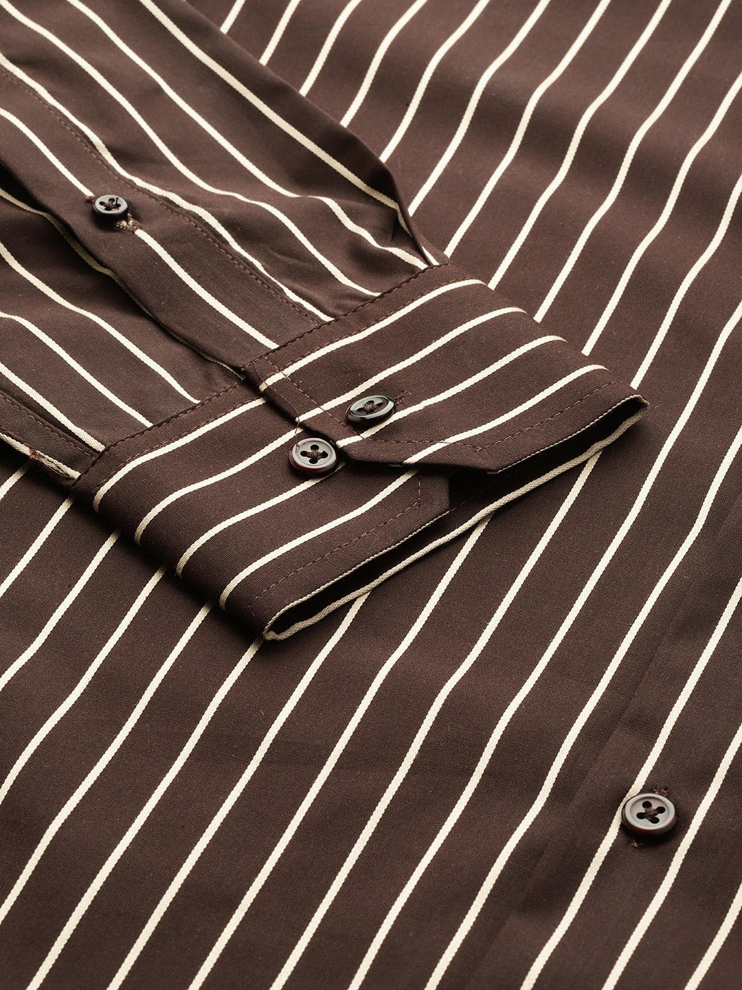 Men Brown Stripes Pure Cotton Slim Fit Formal Shirt