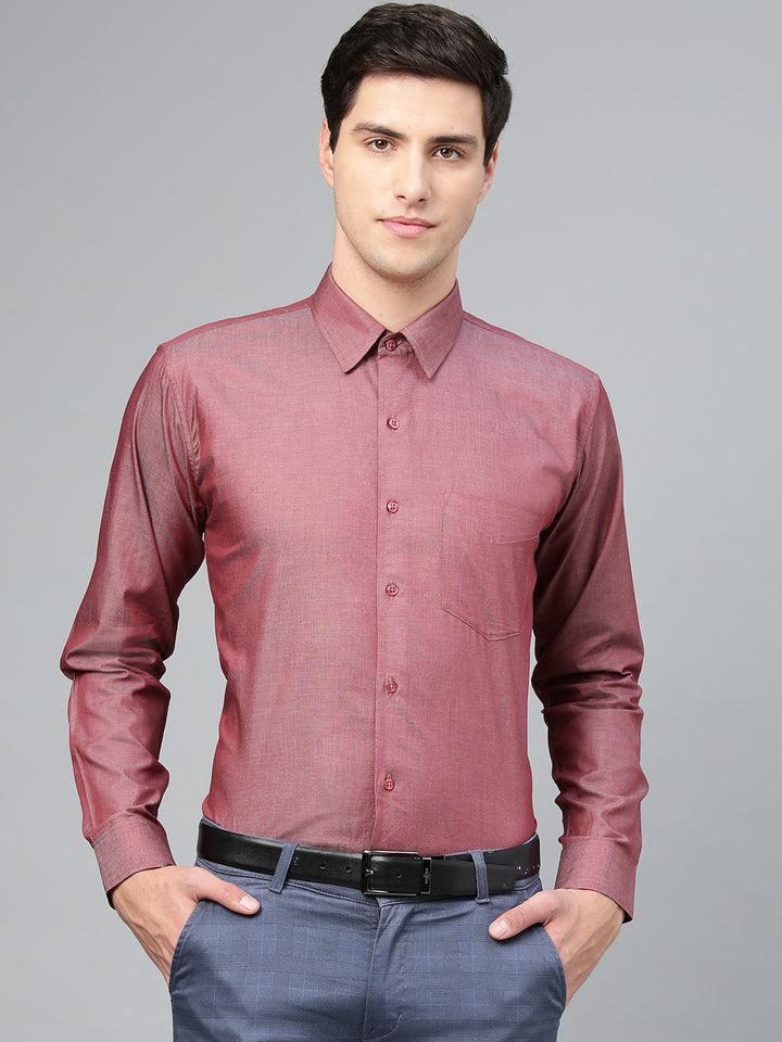 Men Red Pure Cotton Solid Slim Fit Formal Shirt