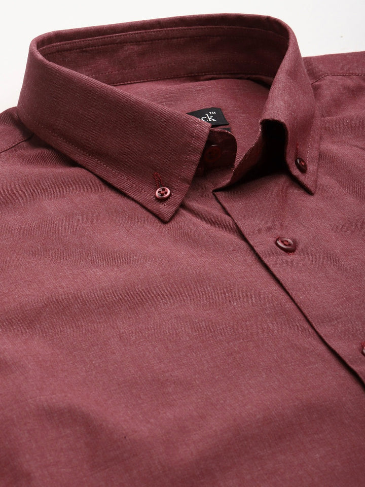Men Maroon Solid Pure Cotton Slim Fit Formal Shirt