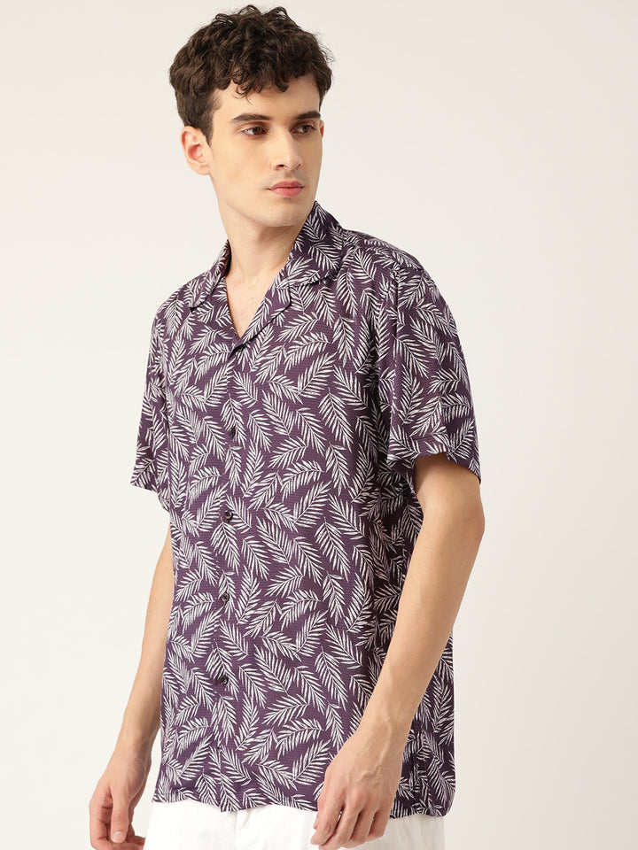 Men Purple Prints Pure Cotton Relaxed Fit Casual Resort Shirt