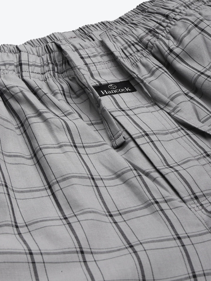 Men Grey Checks Pure Cotton Relaxed Fit Casual Lounge Pant