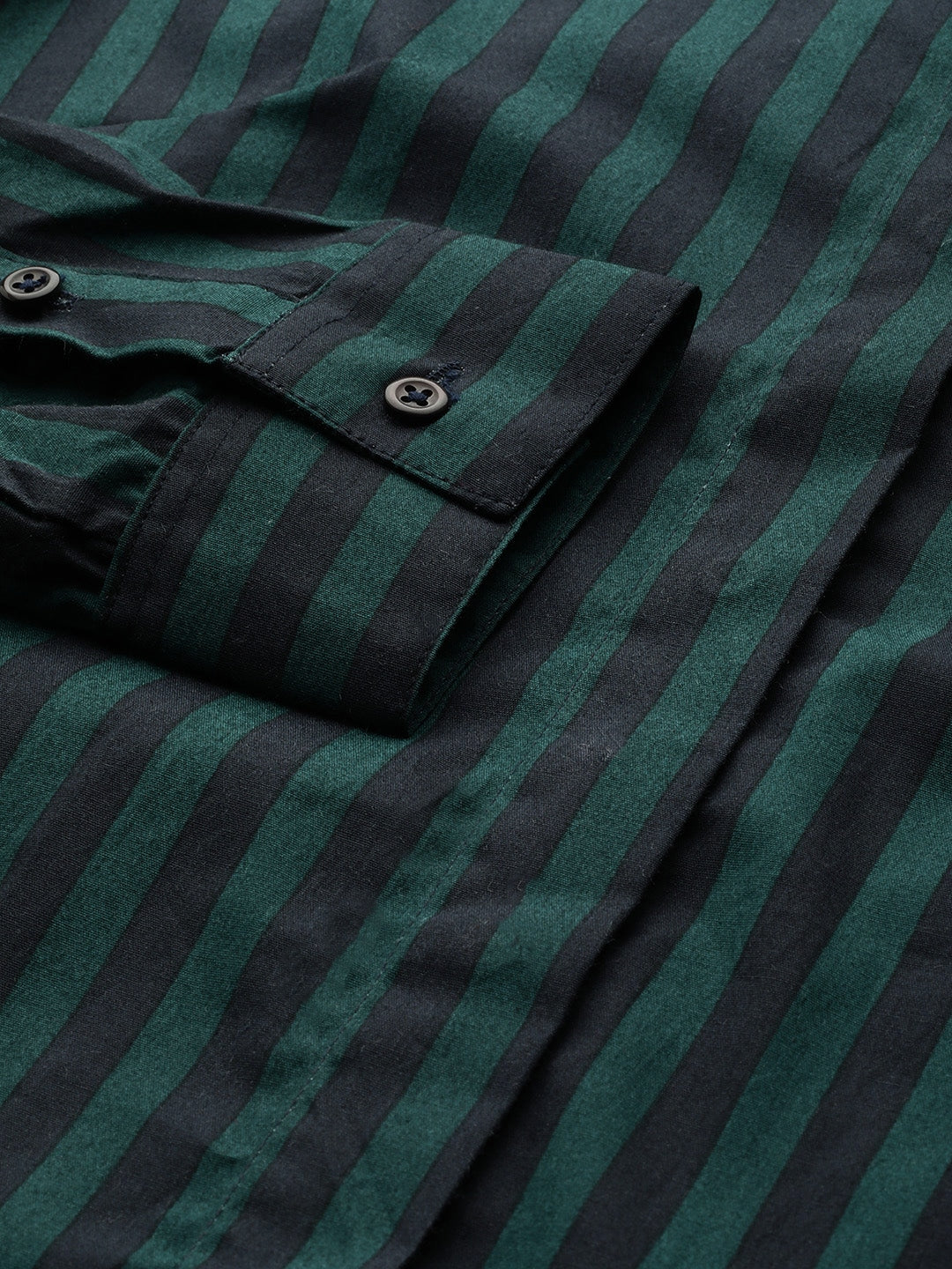 Women Navy-Green Stripes Pure Cotton Slim Fit Formal Shirt