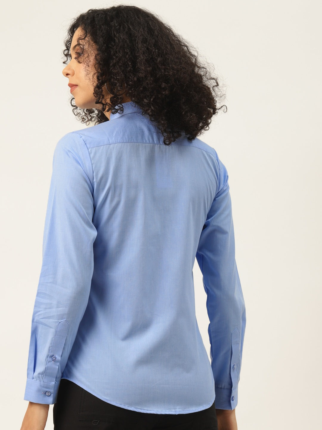 Women Sky Blue Solids Pure Cotton Slim Fit Formal Shirt