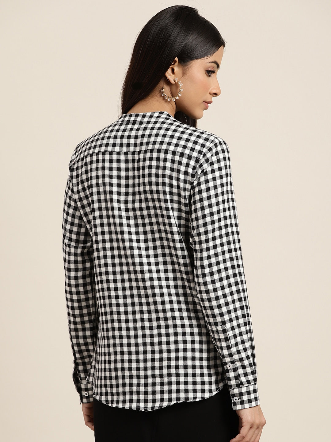 Hancock Women Black & White Checked Pure Cotton Slim Fit Formal Top Hancock Women Black & White Checked Pure Cotton Slim Fit Formal Top