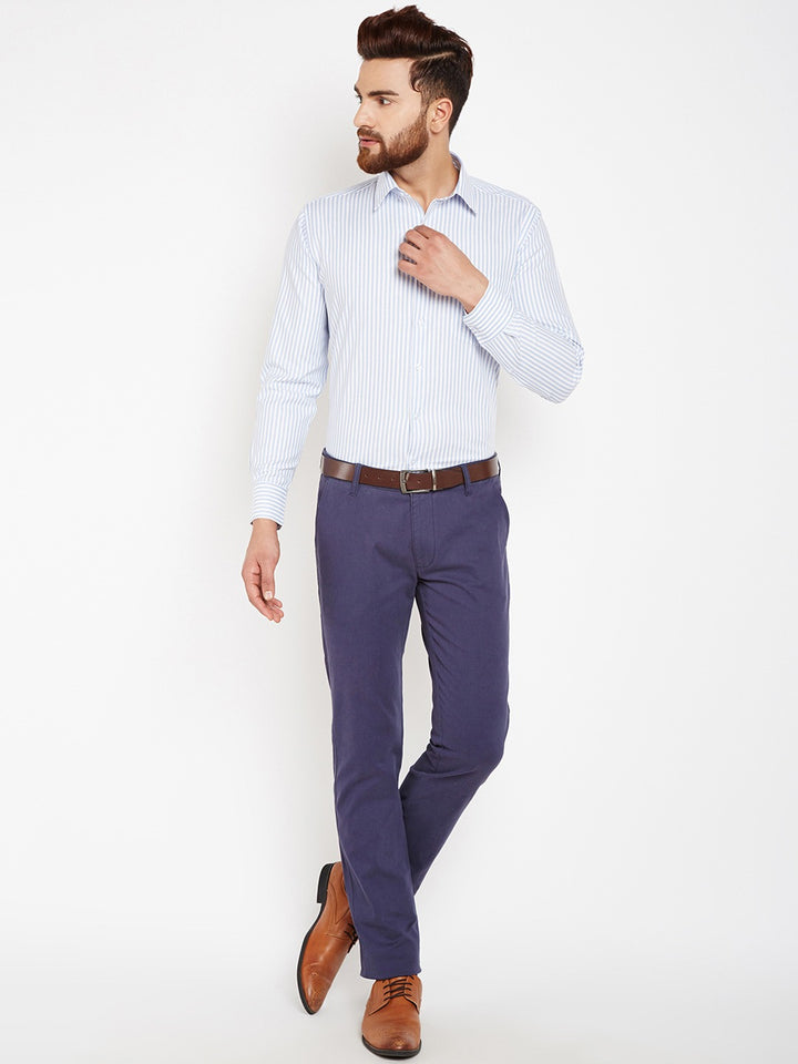 Men Blue Stripes Pure Cotton Regular Fit Formal Shirt