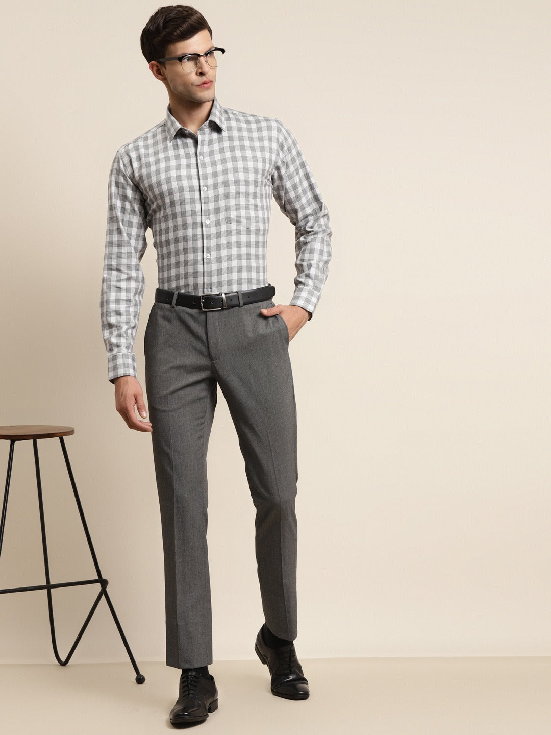 Men Grey Checked Pure Cotton Slim Fit Formal Shirt
