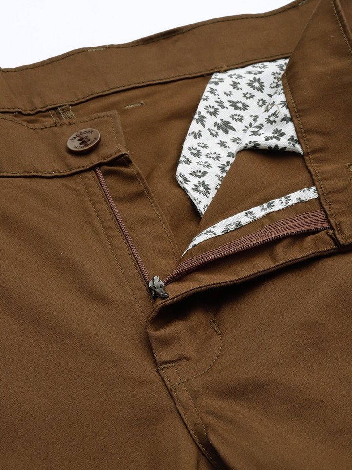 Men Brown Solids Pure Cotton Slim Fit Formal Trouser