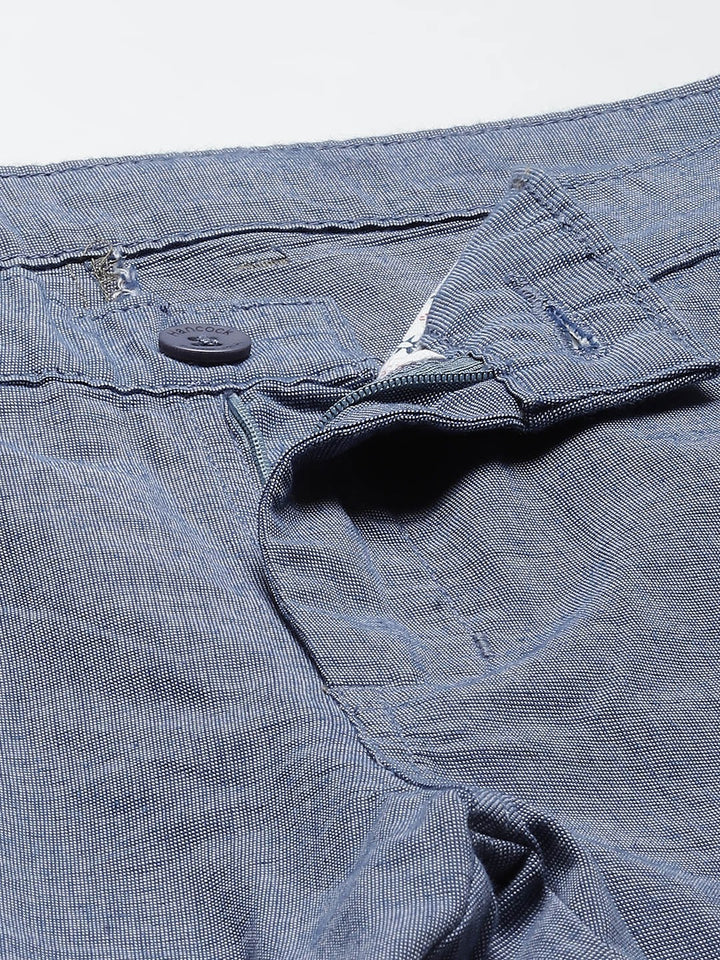 Men Blue Solids Pure Cotton Slim Fit Formal Trouser