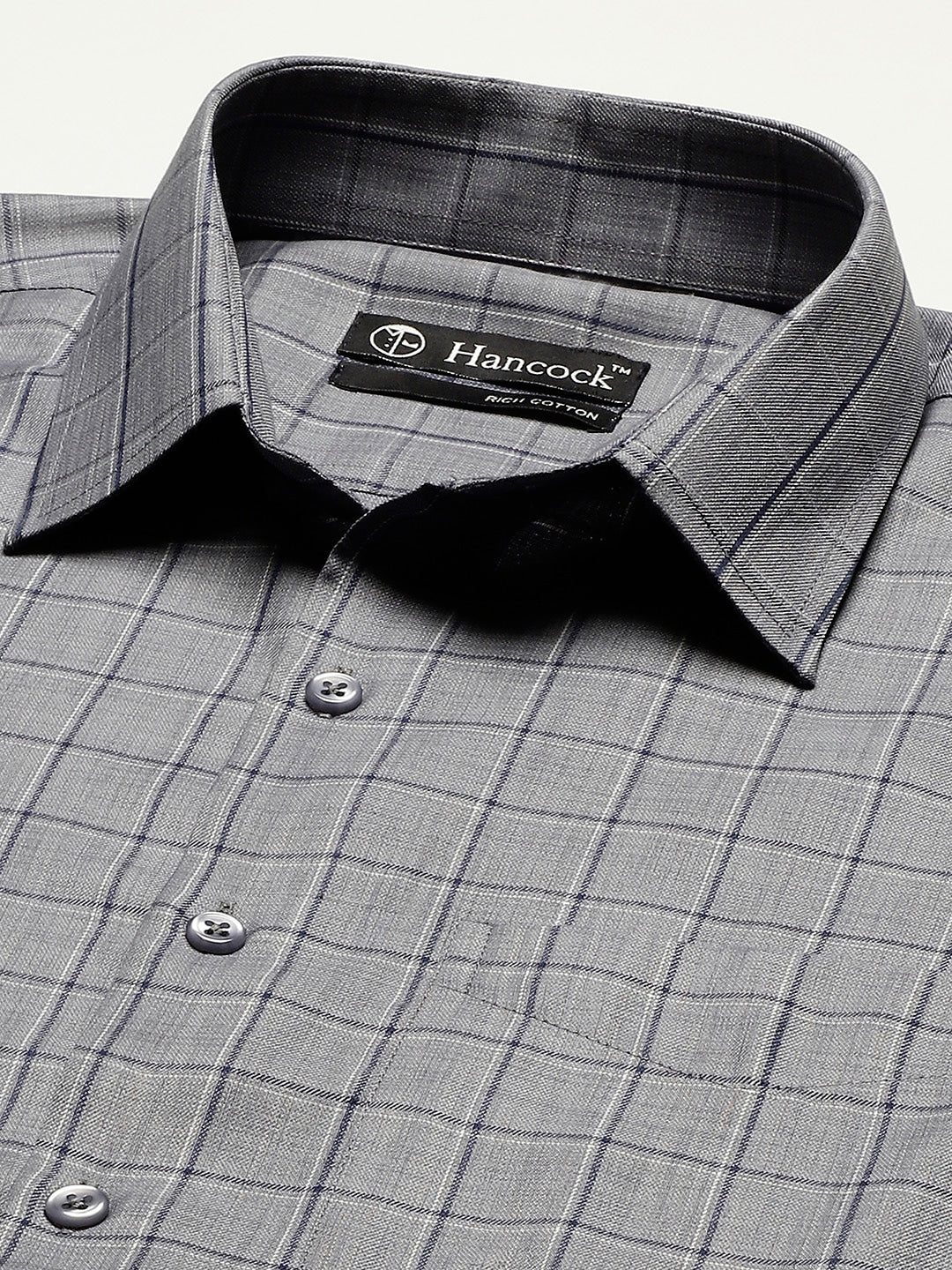 Men Grey Checks Cotton Rich Slim Fit Formal Shirt