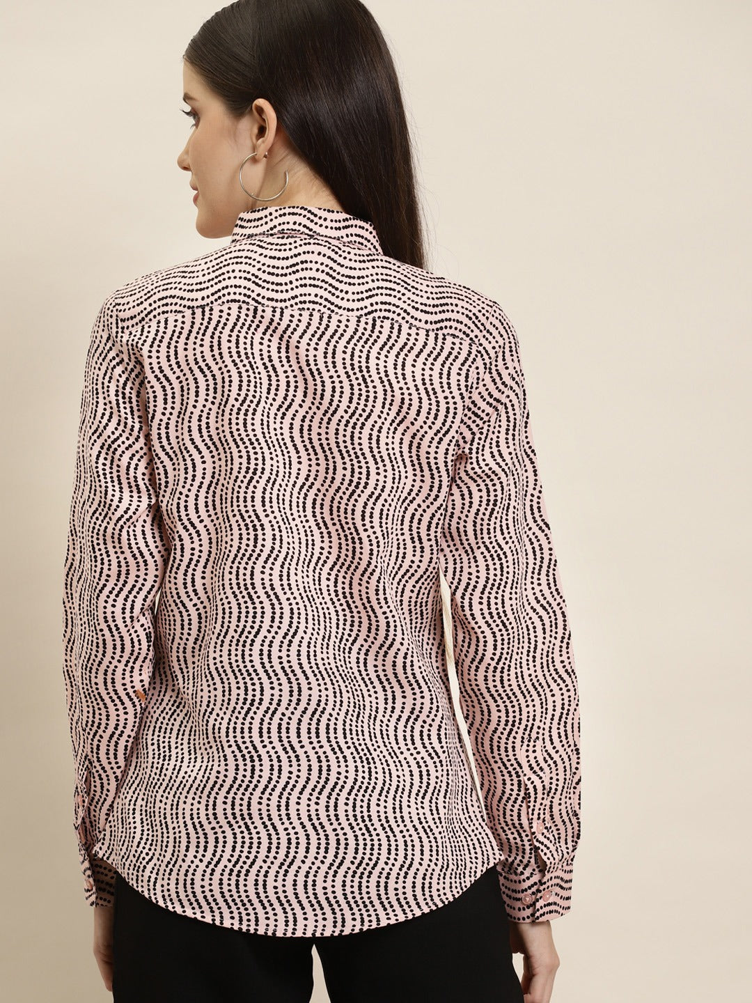 Women Pink & Black Prints Pure Cotton Slim Fit Formal Shirt