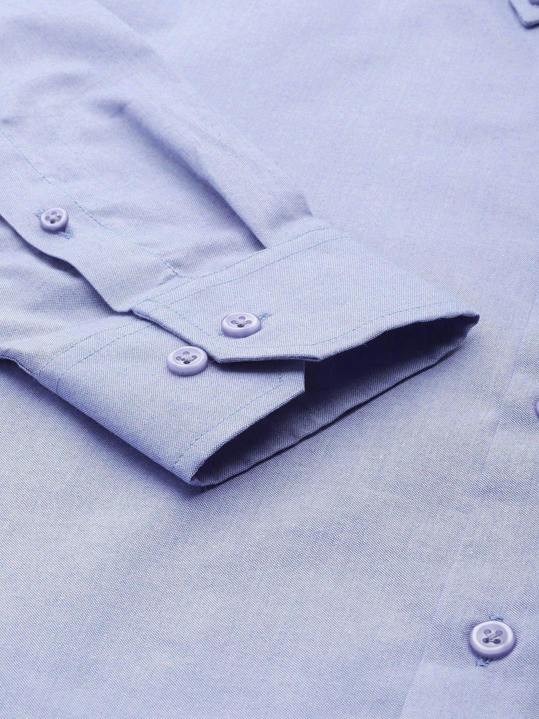 Men Sky Solid Chambray Button Down Collar Slim Fit Formal Shirt