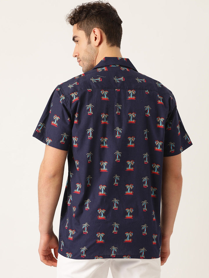 Men Navy Printed Pure Cotton Relaxed Fit Casual Resort Shirt