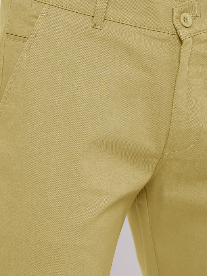 Men Dark Beige Pure Cotton Solid Slim Fit Casual Trouser