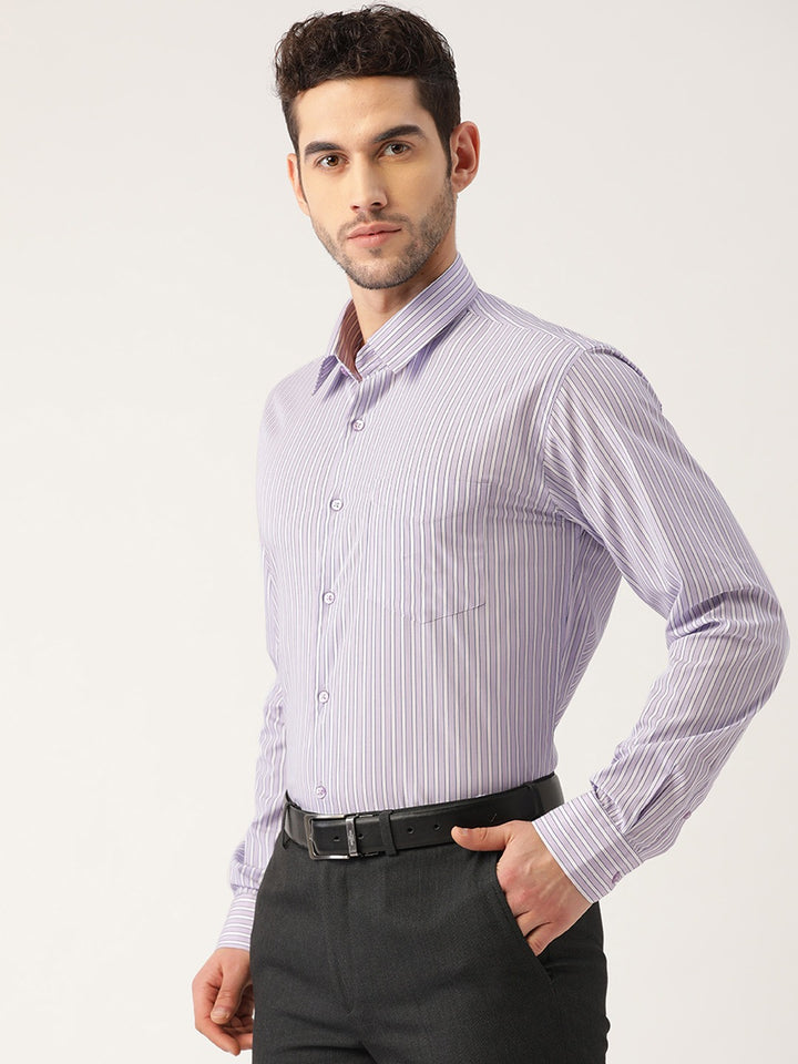 Men Purple Stripes Pure Cotton Slim Fit Formal Shirt