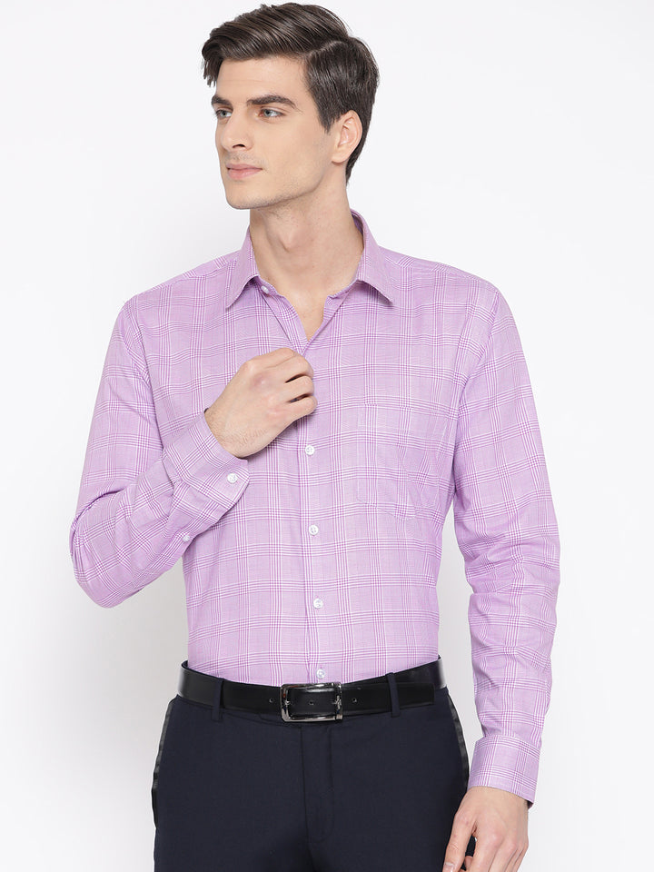 Men Mauve Pure Cotton Checked Slim Fit Formal Shirt