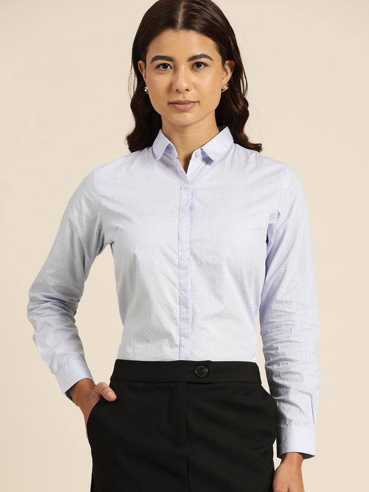 Women Sky Solid Pure Cotton Slim Fit Formal Shirt
