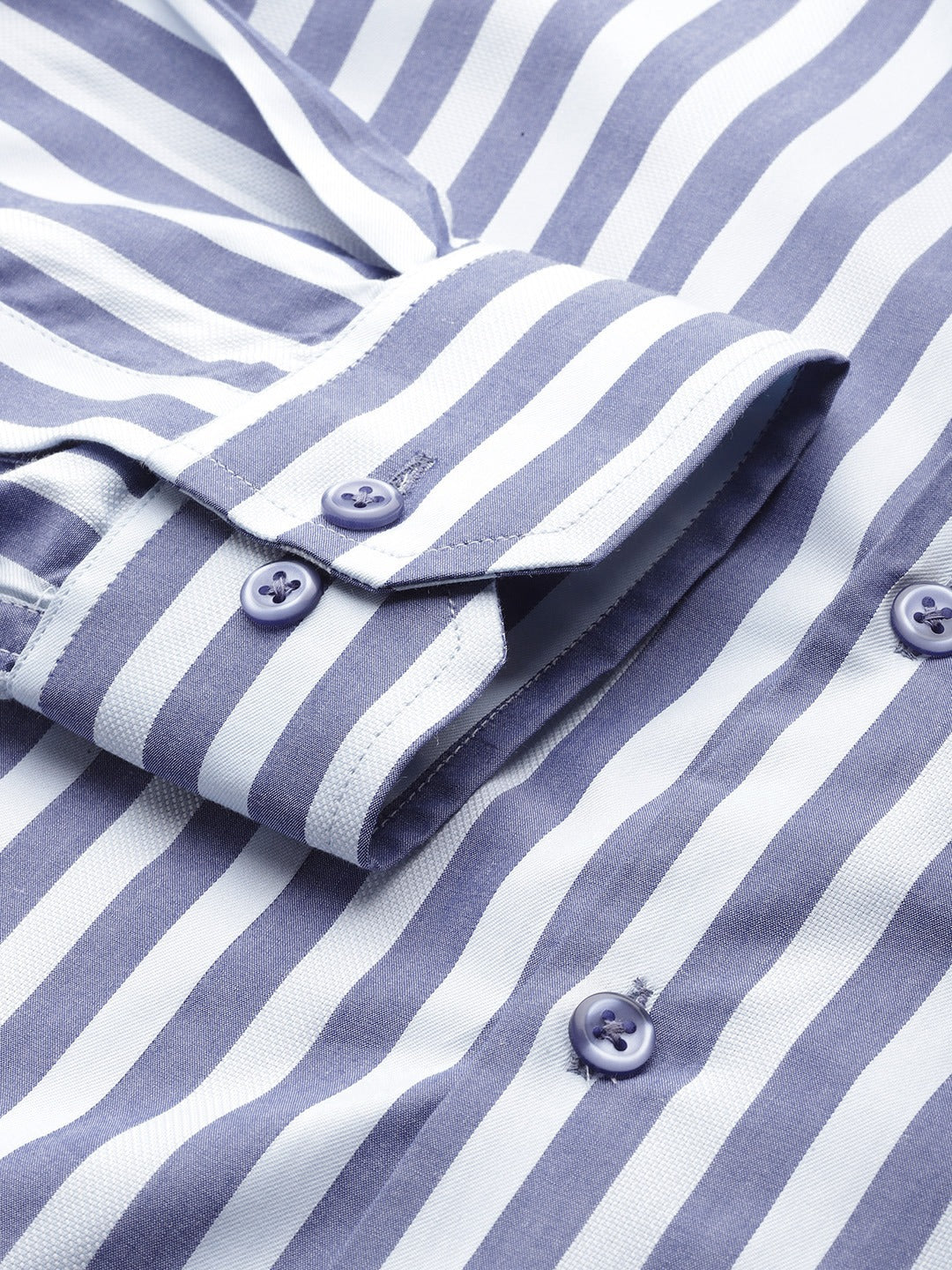 Men Blue Stripes Pure Cotton Slim Fit Formal Shirt