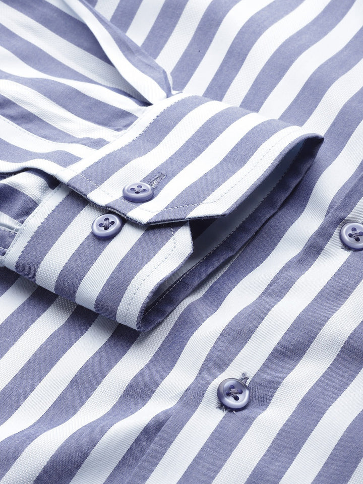 Men Blue Stripes Pure Cotton Slim Fit Formal Shirt