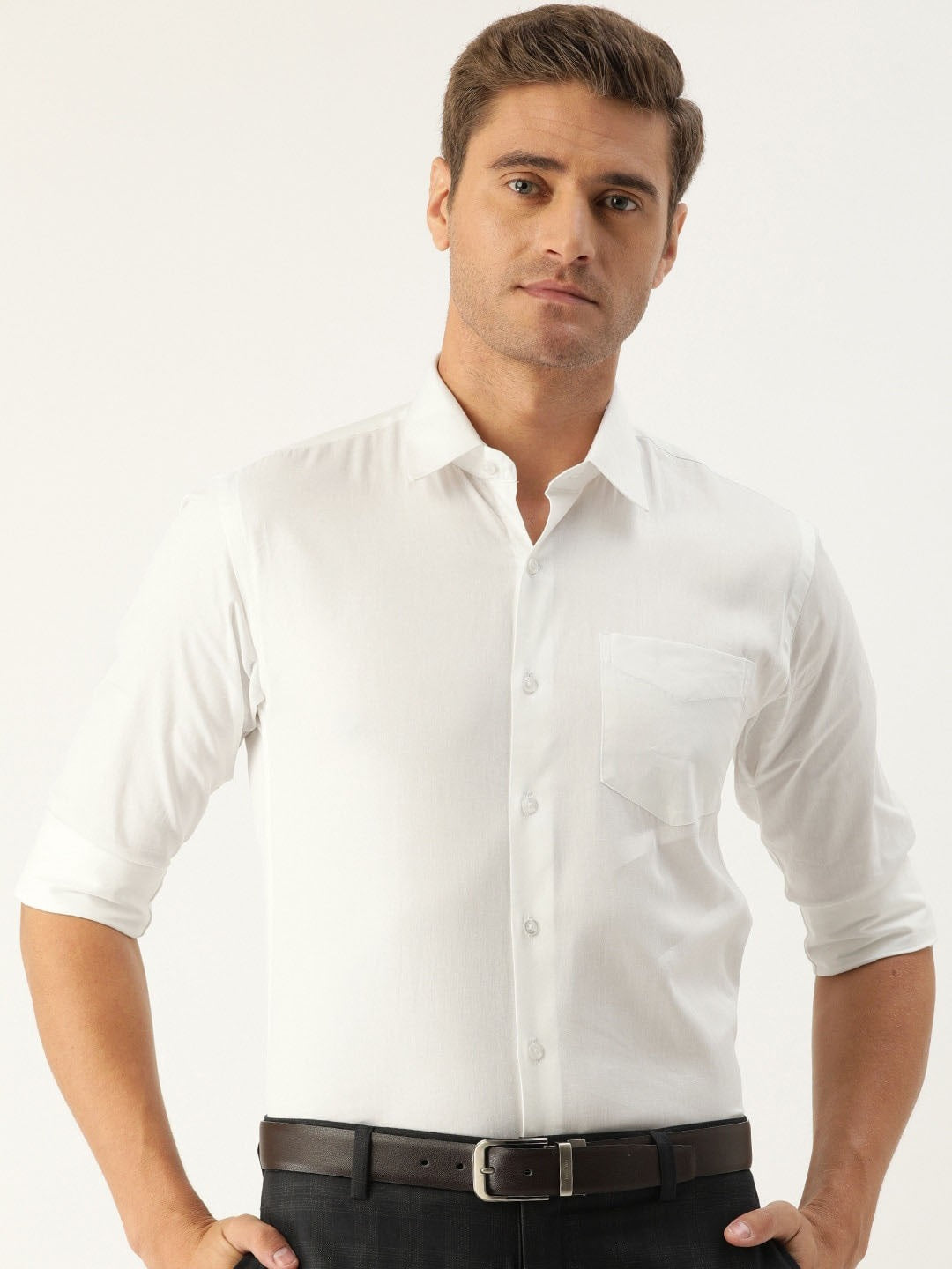 Men White Solids Pure Cotton Slim Fit Formal Shirt