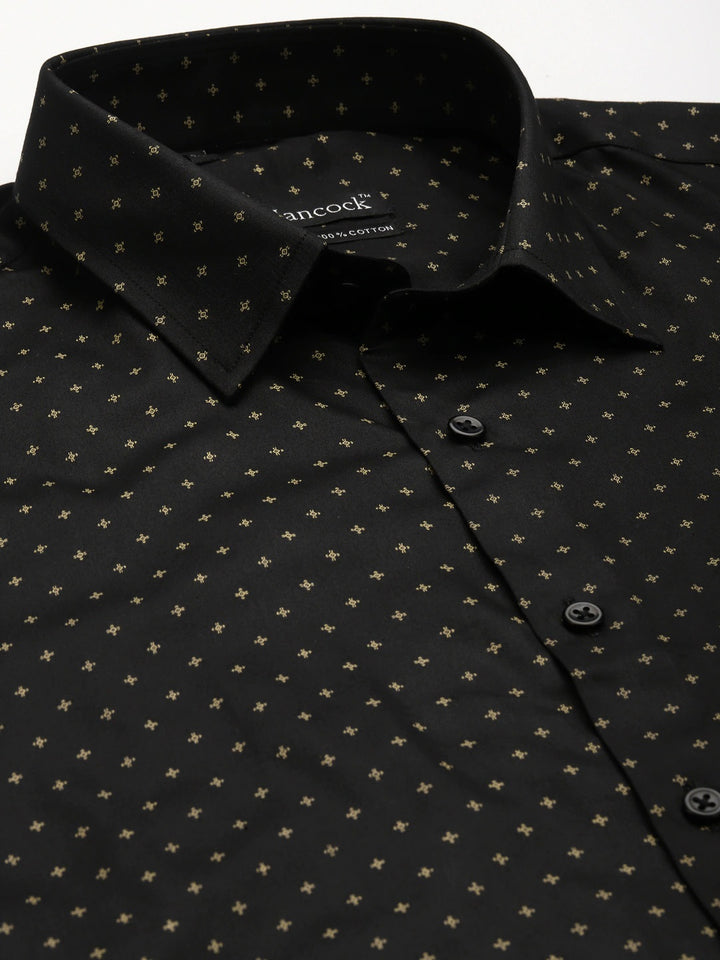Men Black Prints Pure Cotton Slim Fit Formal Shirt