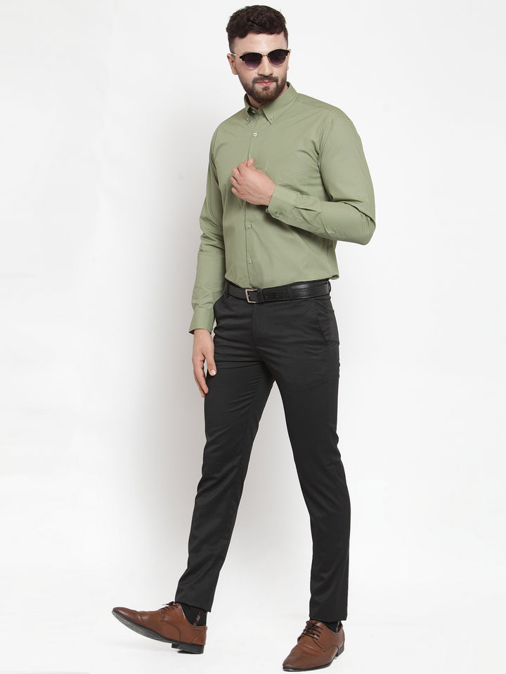 Men Light Green Pure Cotton Solid Slim Fit Formal Shirt